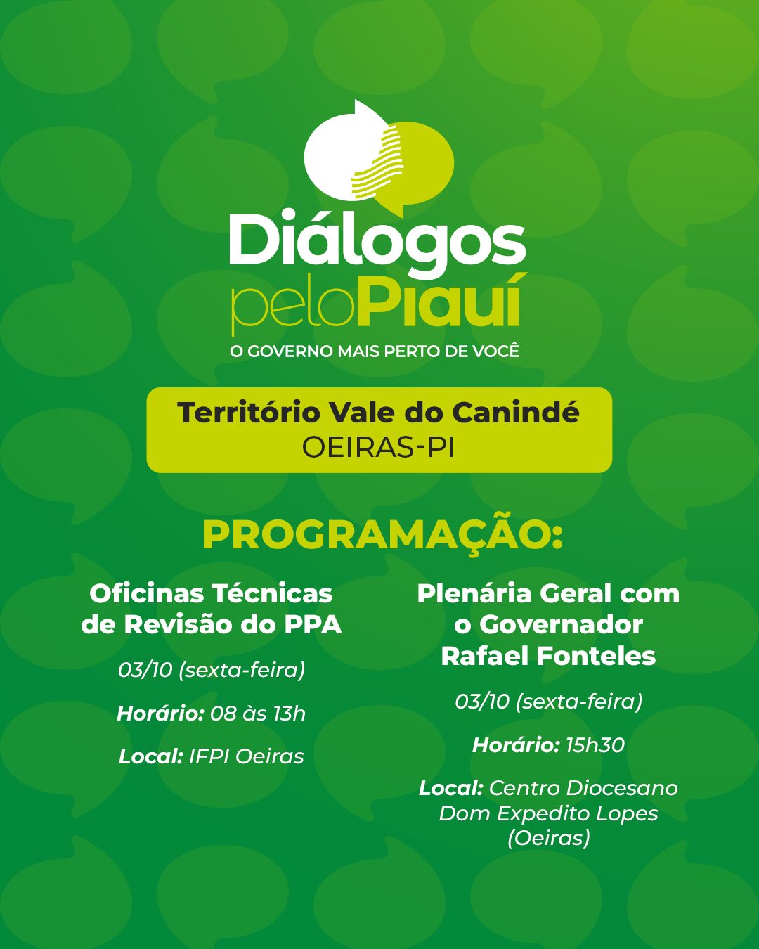 Oeiras recebe 8ª edição do Diálogos pelo Piauí nesta sexta-feira (3)